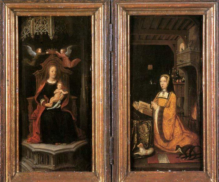 unknow artist Diptych with Margaret of Austria Worshipping Spain oil painting art
